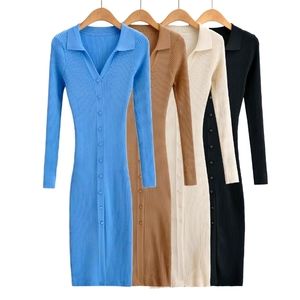 V-neck Knitted Long-sleeved Dress